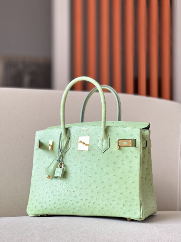 Birkin 30 Ostrich Vert Criquet (3I) Gold Hardware - Image 12