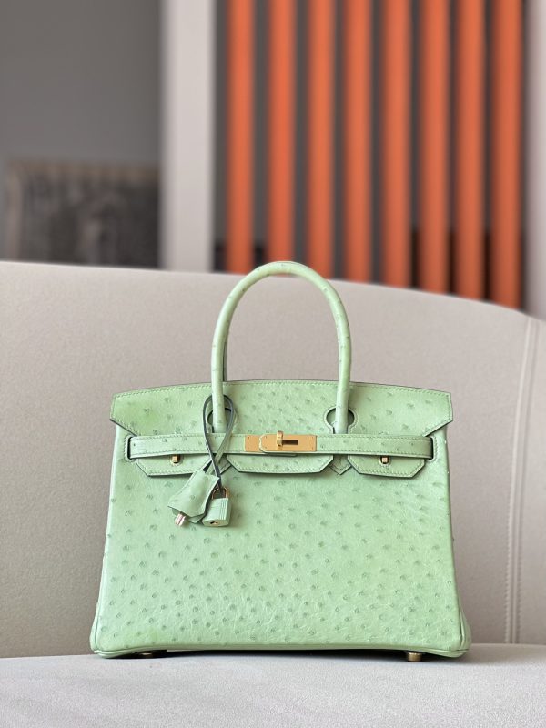 Birkin 30 Ostrich Vert Criquet (3I) Gold Hardware - Image 11