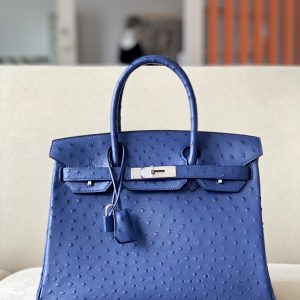 Birkin 30 Ostrich Blue Iris (77) Palladium Hardware