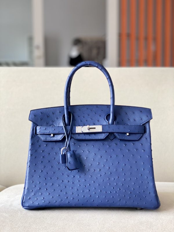 Birkin 30 Ostrich Blue Iris (77) Palladium Hardware
