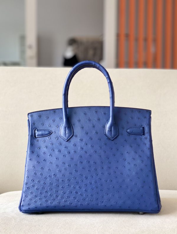 Birkin 30 Ostrich Blue Iris (77) Palladium Hardware - Image 3