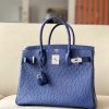 Birkin 30 Ostrich Blue Iris (77) Palladium Hardware - Image 2