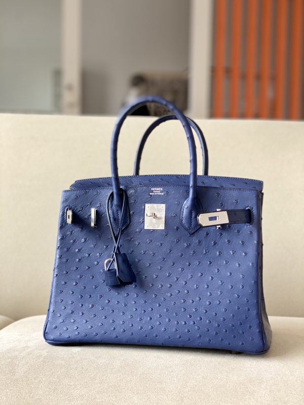 Birkin 30 Ostrich Blue Iris (77) Palladium Hardware - Image 2