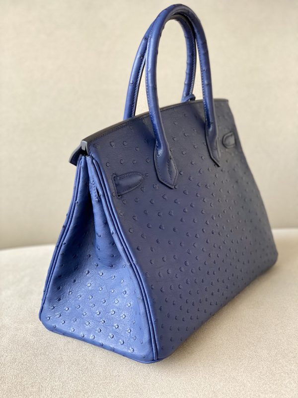 Birkin 30 Ostrich Blue Iris (77) Palladium Hardware - Image 4