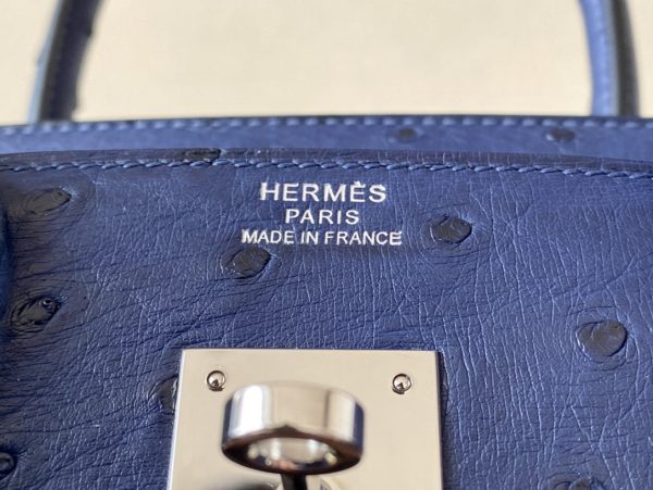 Birkin 30 Ostrich Blue Iris (77) Palladium Hardware - Image 8
