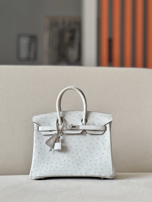 Birkin 30 Ostrich Gris Perle(80) Palladium Hardware