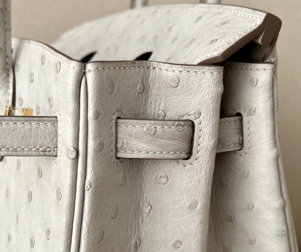 Birkin 25 Ostrich Gris Perle(80) Gold Hardware - Image 12