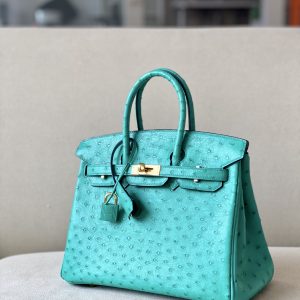 Birkin 25 Ostrich Vert Jade(O6)Gold Hardware