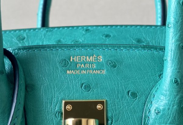Birkin 25 Ostrich Vert Jade(O6)Gold Hardware - Image 8