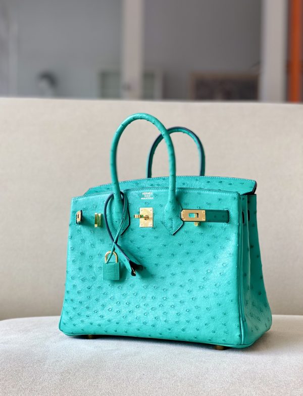 Birkin 25 Ostrich Vert Jade(O6)Gold Hardware - Image 2