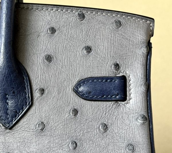 Birkin HSS 25 Ostrich Gris Agate(82) and Bleu Iris(77) Gold Hardware - Image 6
