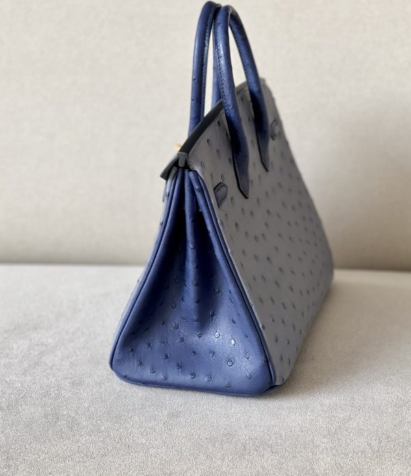 Birkin HSS 25 Ostrich Gris Agate(82) and Bleu Iris(77) Gold Hardware - Image 5