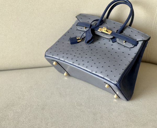 Birkin HSS 25 Ostrich Gris Agate(82) and Bleu Iris(77) Gold Hardware - Image 4