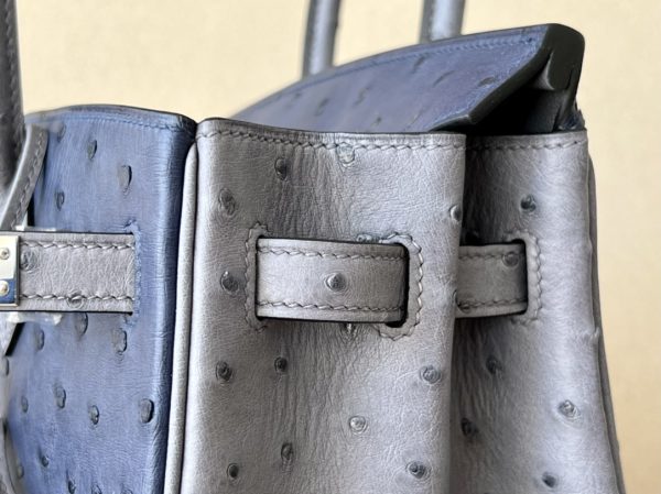 Birkin HSS 25 Ostrich Bleu Iris(77) and Gris Agate(82) Palladium Hardware - Image 4