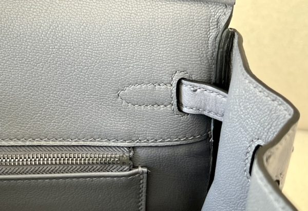 Birkin HSS 25 Ostrich Bleu Iris(77) and Gris Agate(82) Palladium Hardware - Image 7