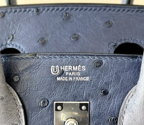 Birkin HSS 25 Ostrich Bleu Iris(77) and Gris Agate(82) Palladium Hardware - Image 8