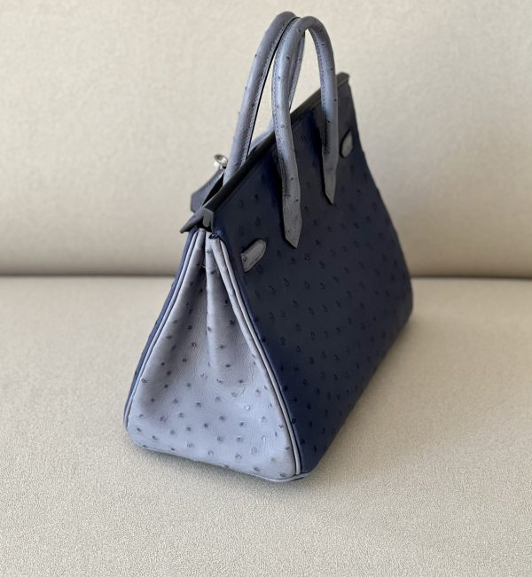 Birkin HSS 25 Ostrich Bleu Iris(77) and Gris Agate(82) Palladium Hardware - Image 5