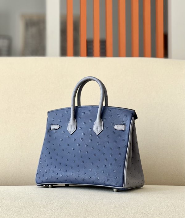 Birkin HSS 25 Ostrich Bleu Iris(77) and Gris Agate(82) Palladium Hardware - Image 3