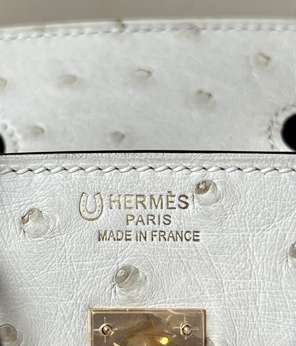 Birkin HSS 25 Ostrich Beton(8L) and Gris Agate(82) Gold Hardware - Image 10