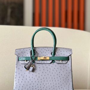 Birkin HSS 30 Ostrich Gris Agate(82)  and Vert Titlen (1T) Gold Hardware