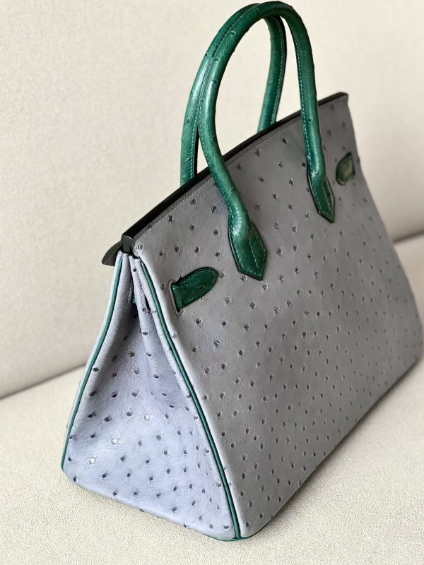 Birkin HSS 30 Ostrich Gris Agate(82)  and Vert Titlen (1T) Gold Hardware - Image 4