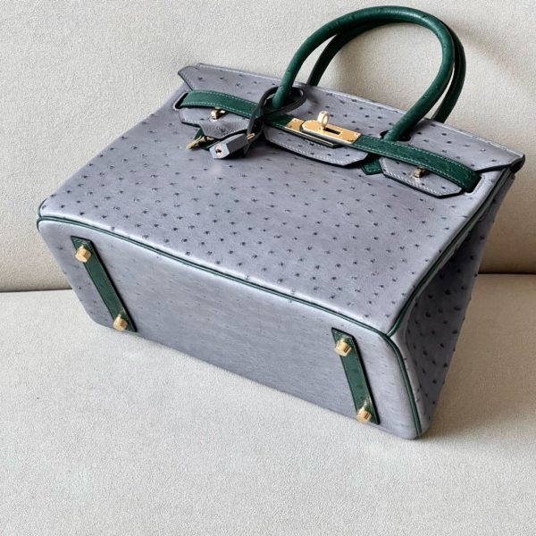 Birkin HSS 30 Ostrich Gris Agate(82)  and Vert Titlen (1T) Gold Hardware - Image 5