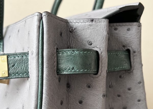 Birkin HSS 30 Ostrich Gris Agate(82)  and Vert Titlen (1T) Gold Hardware - Image 9