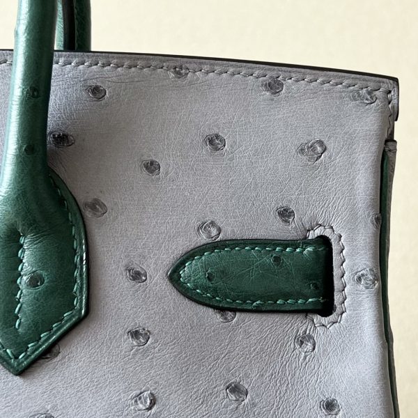 Birkin HSS 30 Ostrich Gris Agate(82)  and Vert Titlen (1T) Gold Hardware - Image 8