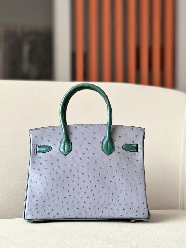 Birkin HSS 30 Ostrich Gris Agate(82)  and Vert Titlen (1T) Gold Hardware - Image 3