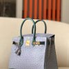 Birkin HSS 30 Ostrich Gris Agate(82)  and Vert Titlen (1T) Gold Hardware - Image 2