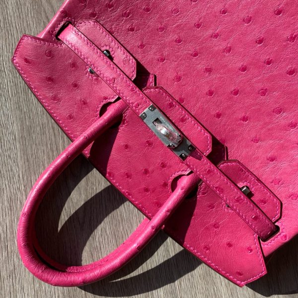 Birkin 25 Ostrich Rose Fourpre(L3)Palladium Hardware - Image 4