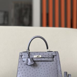 Kelly 25 Ostrich Gris Agate (82) Palladium Hardware