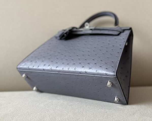 Kelly 25 Ostrich Gris Agate (82) Palladium Hardware - Image 11