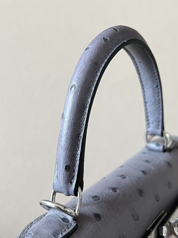 Kelly 25 Ostrich Gris Agate (82) Palladium Hardware - Image 10