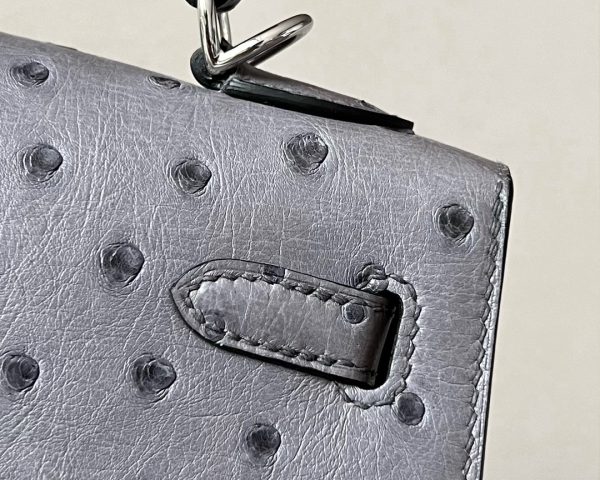 Kelly 25 Ostrich Gris Agate (82) Palladium Hardware - Image 6
