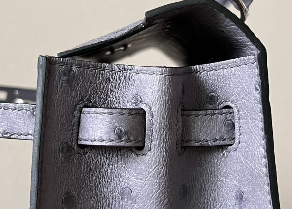 Kelly 25 Ostrich Gris Agate (82) Palladium Hardware - Image 4