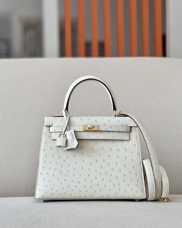 Kelly 25 Ostrich Parchemin (3C) Gold Hardware