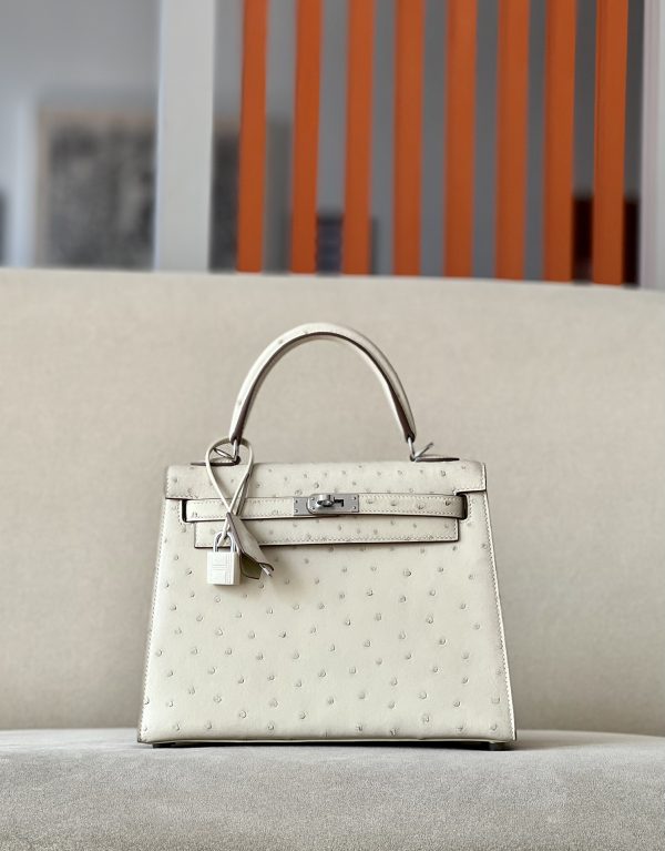 Kelly 25 Ostrich Parchemin (3C) Palladium Hardware
