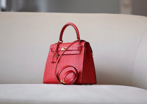 Kelly 25 Ostrich Rouge Tomate(S5) Gold Hardware - Image 2