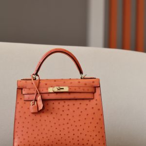 Kelly 25 Ostrich Orange(93) Gold Hardware
