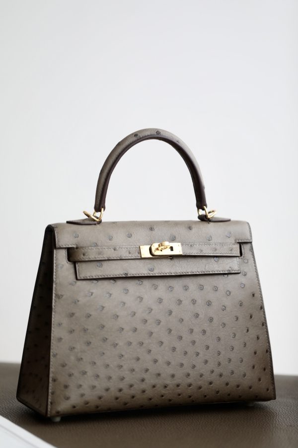 Kelly 25 Ostrich Etoupe(18) Gold Hardware