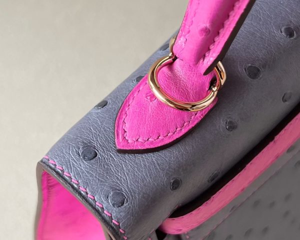 Kelly HSS 25 Ostrich Gris Agate(82) and Rose Tyrien(E5) Rose Gold Hardware - Image 11