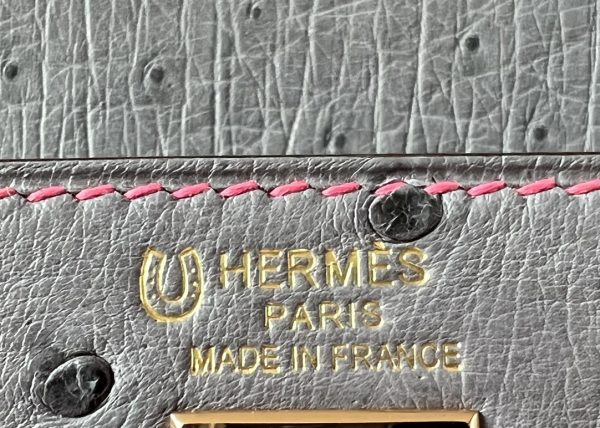 Kelly HSS 25 Ostrich Gris Agate(82) and Rose Tyrien(E5) Rose Gold Hardware - Image 5