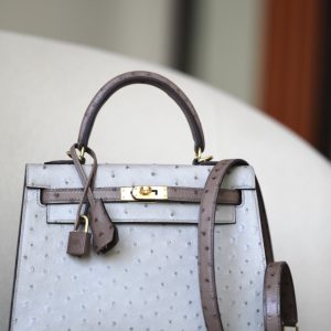 Kelly HSS 25 Ostrich Etoupe(18) and Beton(8L)  Gold Hardware