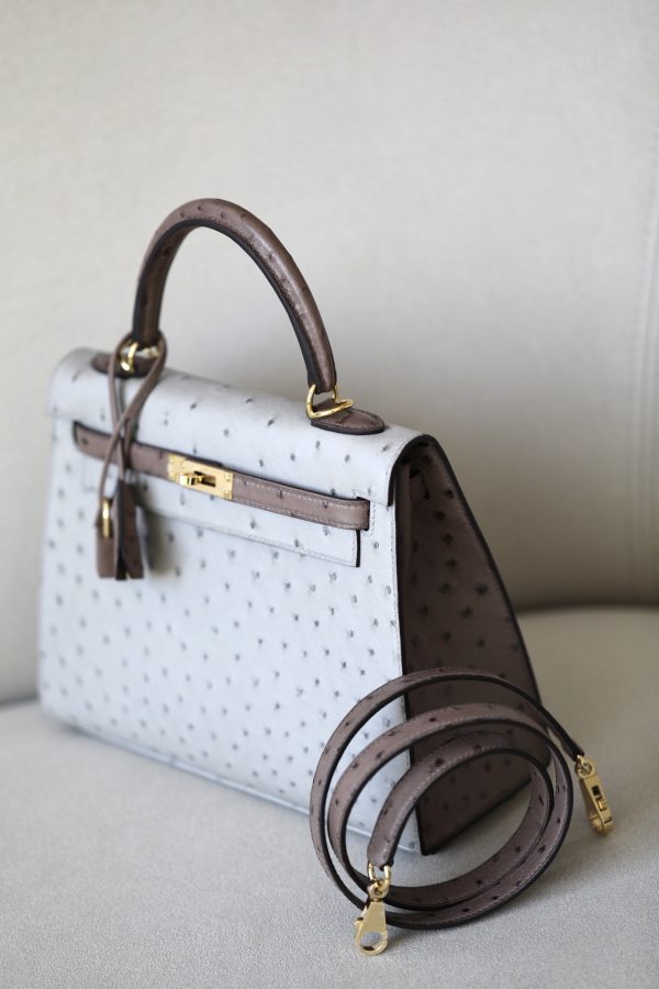 Kelly HSS 25 Ostrich Etoupe(18) and Beton(8L)  Gold Hardware - Image 2