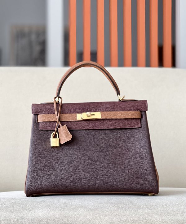 Kelly HSS 32 Togo Havanne (41) ,Bourgogne(F5) and Gold(37) Gold Hardware