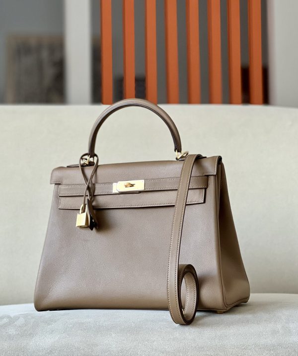 Kelly 35 Swift Beige De Weimar (D0) Gold Hardware - Image 3