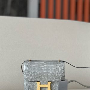 Constance 19 Shiny Alligator Gris Tourterelle (81) Gold Hardware