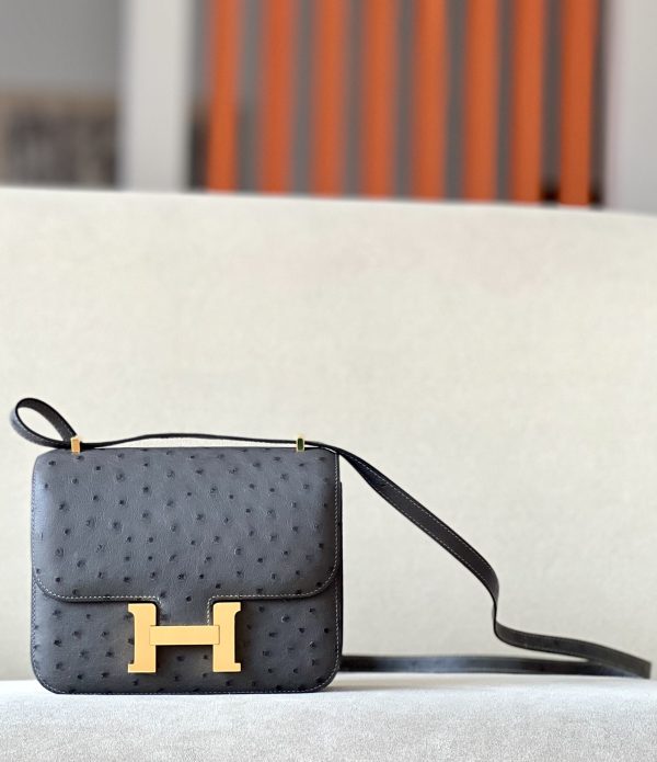 Constance 19 Ostrich Graphite  (88) Gold Hardware