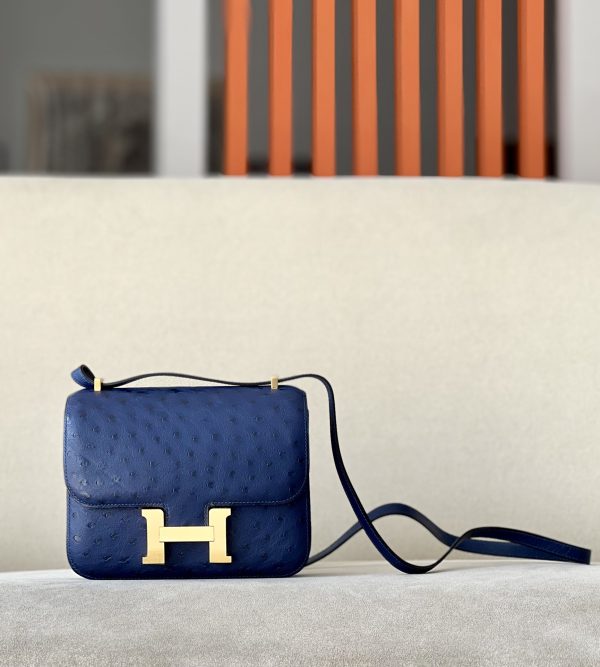 Constance 19 Ostrich Bleu Iris (77) Gold Hardware